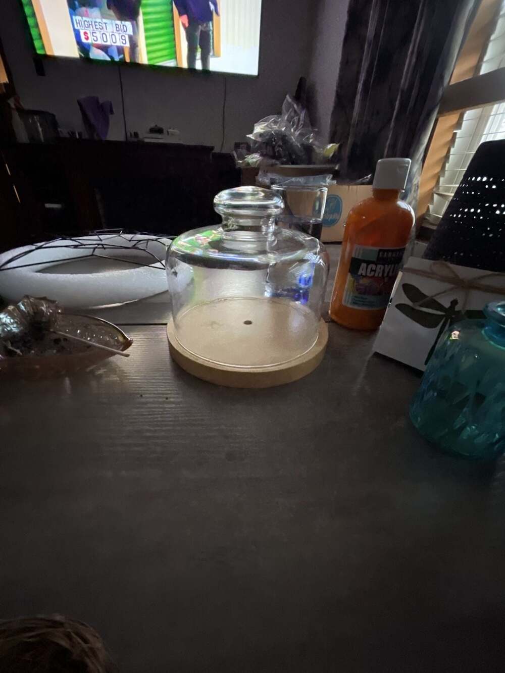 Glass Dome Cloche With Wooden Base